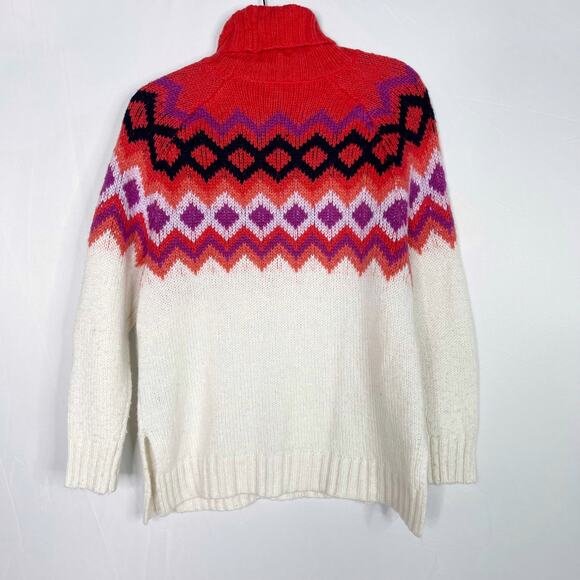 Aerie Fair Isle Wool Blend Turtleneck Sweater Cream Red Small S Cozy Lounge - Picture 2 of 12